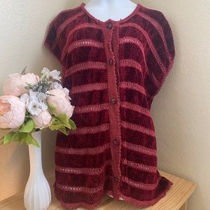 Grandma vibes Velvet and crochet Patricia Knits cardigan maroon Large to X Large